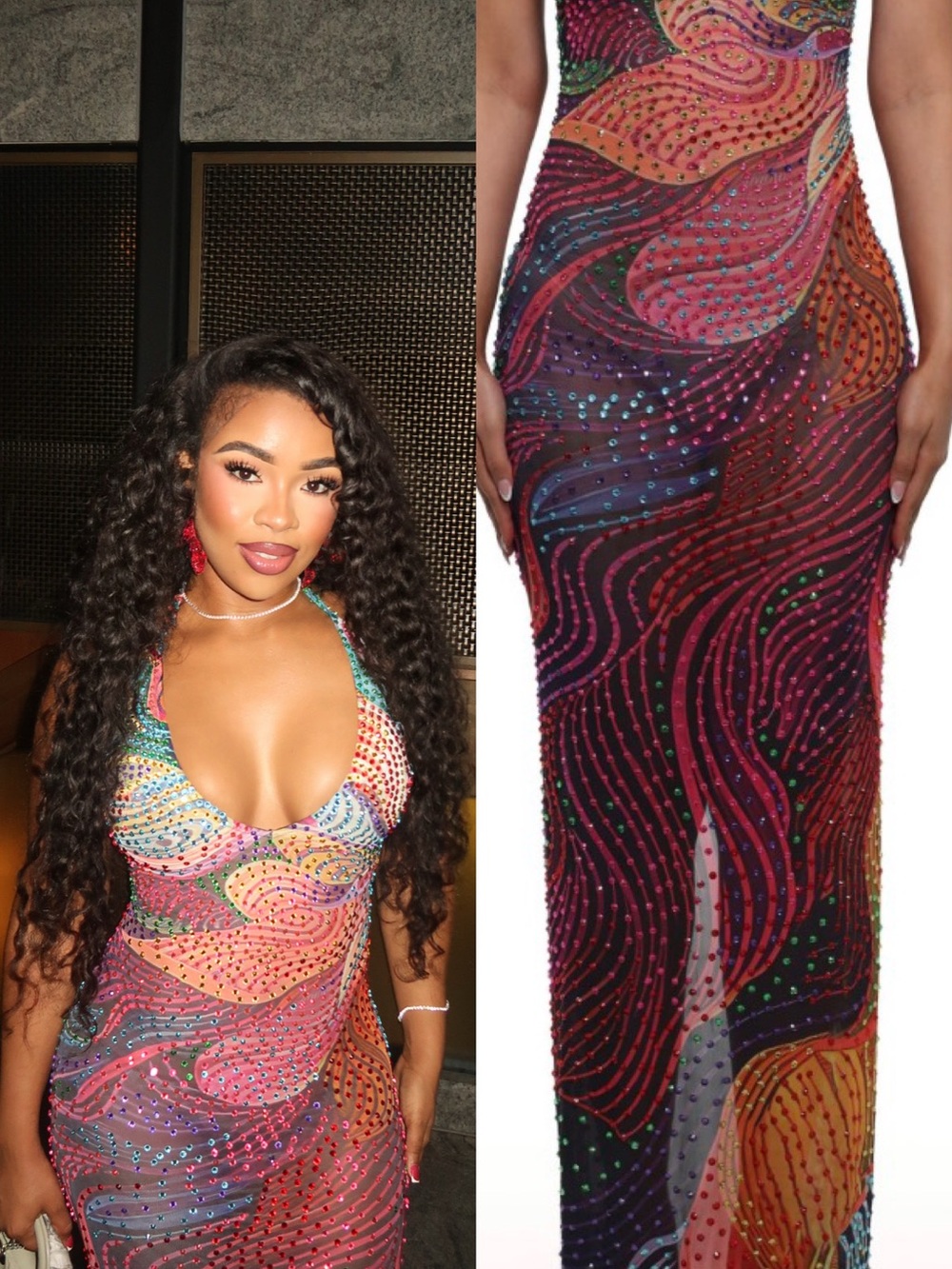 MIRAGE Multicolor Embellished Halter Prom Dress